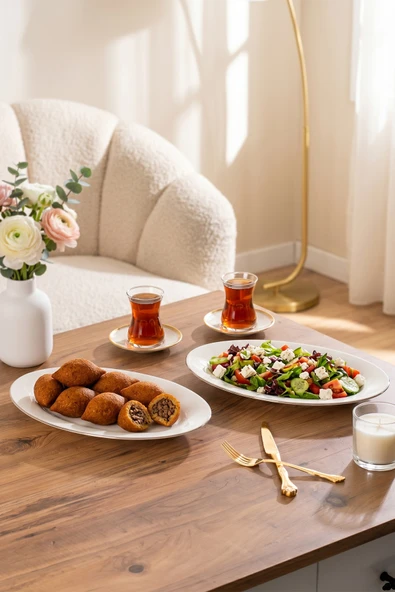 Porsima 4441 Gardenya Porselen Platin Fileli Kayık Tabak Seti - Oval Kahvaltılık Sunumluk Seti 30cm ürün görseli 1