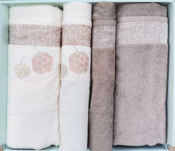 Özdilek 4 Parça Best Hamam Seti, Banyo Havlu Takımı Pholox Bej -krem ürün görseli 1