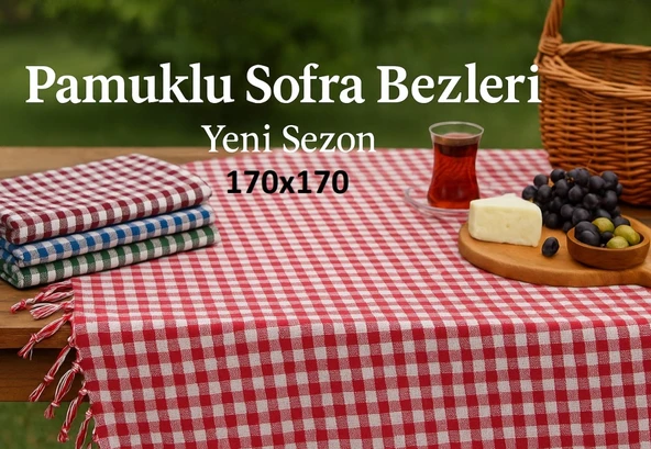 Pöti Kare Sofra Örtüsü, Masa Örtüsü Saçaklı (170x170) - Resim 2