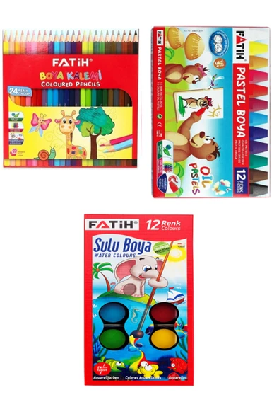 24'Lü Kuru Boya + Fatih 12'Li Sulu Boya + Fatih 12'Li Pastel Boya / 48 Parça Set ürün görseli 1