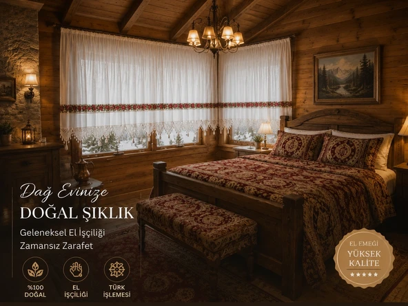 Mandaş El İşi Dantelli Kanaviçe Buldan Perdesi Tek kanat (450*190) ürün görseli 1