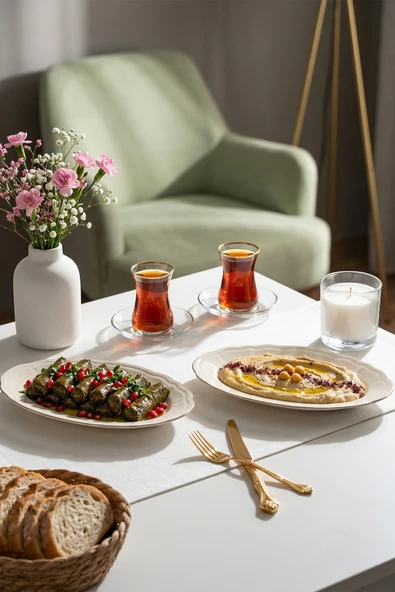 Porsima 4449 Porselen Platin Fileli Kayık Tabak Seti - Oval Kahvaltılık Sunumluk Seti 25cm ürün görseli 1