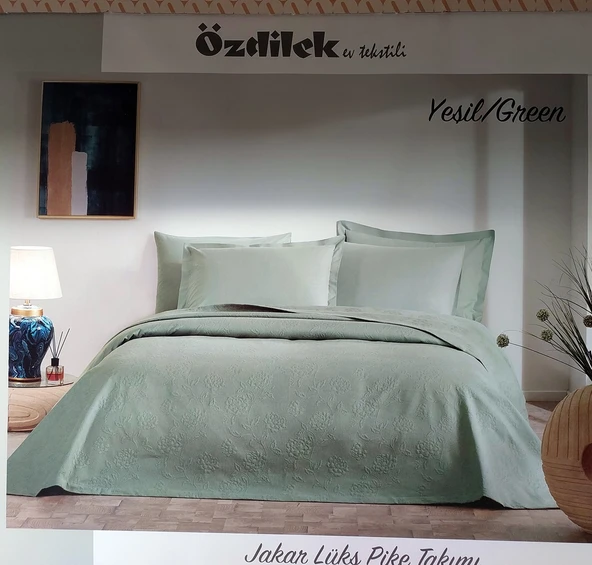 Özdilek Rf -Yeşil- Jakar Lux KM (Z) Çift Kişilik Pike Takımı (4 Yastık Kılıflı) ürün görseli 1
