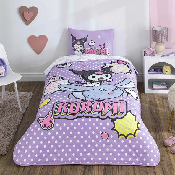 Taç Lisanslı Kuromi Smile Pamuklu Çocuk Yatak Örtüsü Seti (160x230) ürün görseli 1