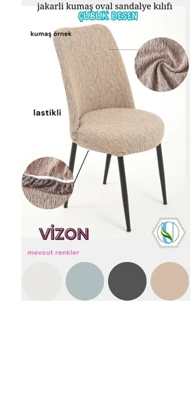 Mandaş Oval jakarlı Sandalye örtüsü krem  6 lı Vizon ürün görseli 1
