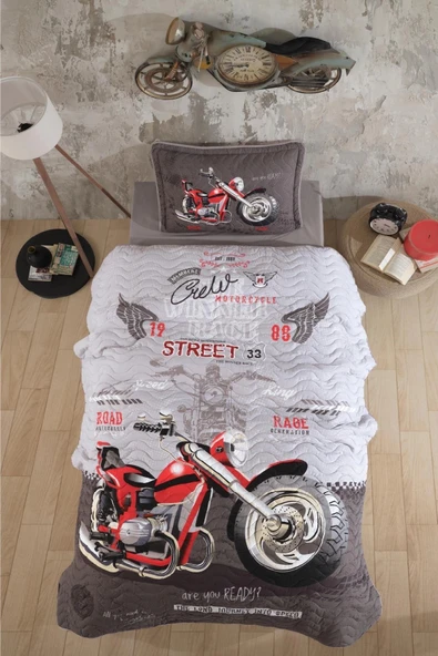 Clasy Ranforce Yatak Örtüsü Tek Kişilik Street King V1 Gri ürün görseli 1