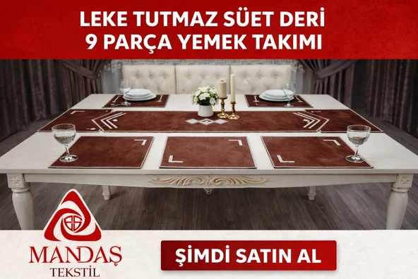 mandaş  yemekteyiz yemek seti boncuk işlemeli  9 parça kahve ürün görseli 1