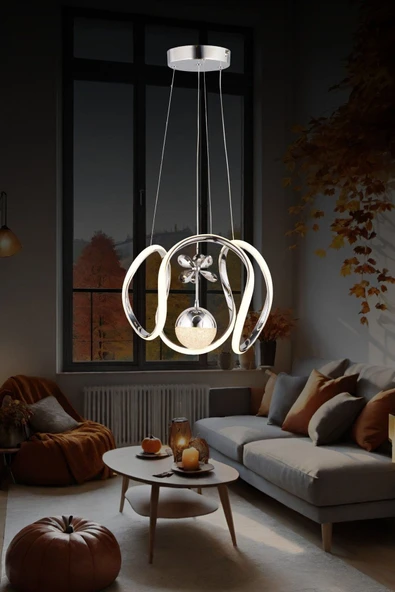 ILGAZ AYDINLATMA AHTAPOT KROM 3 KOLLU ŞEKER TOPLU 3 RENK KRİSTAL LED AVİZE ürün görseli 1