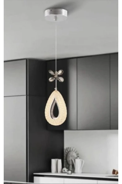 ILGAZ AYDINLATMA DAMLA GÜMÜŞ TEKLİ 3 RENK LEDLİ (KUMANDASIZ) Modern Led Avize ürün görseli 1