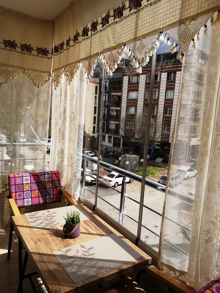 Mandaş Buldan Kanaviçe İşlemeli  Dış Balkon perdesi  250x60 cm kırmızı ürün görseli 1