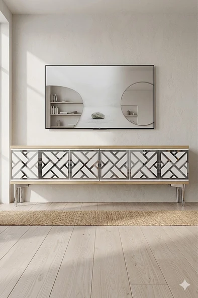 TSA1238DBS AREX Tv Sehpası Safirmeşe-Beyaz-Silver 120cm ürün görseli 1