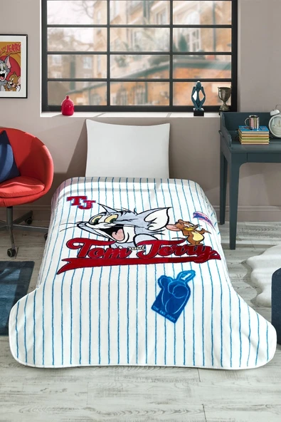 Özdilek Lisanslı Tek Kişilik Çocuk Battaniye (155x215)-Tom ve Jerry Mavi ürün görseli 1