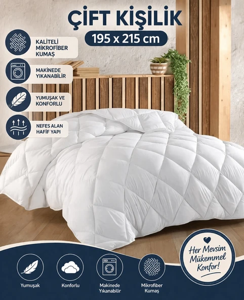 Bella Home Mikrofiber -Beyaz- Çift Kişilik Yorgan (195x215) ürün görseli 1