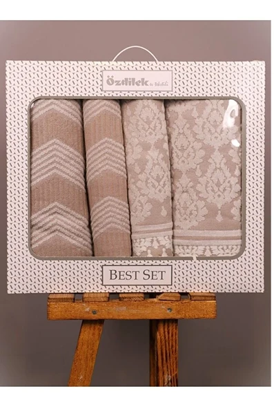 Özdilek 4 Parça Best Hamam Seti, Banyo Havlu Takımı Tappedo krem-krem ürün görseli 1