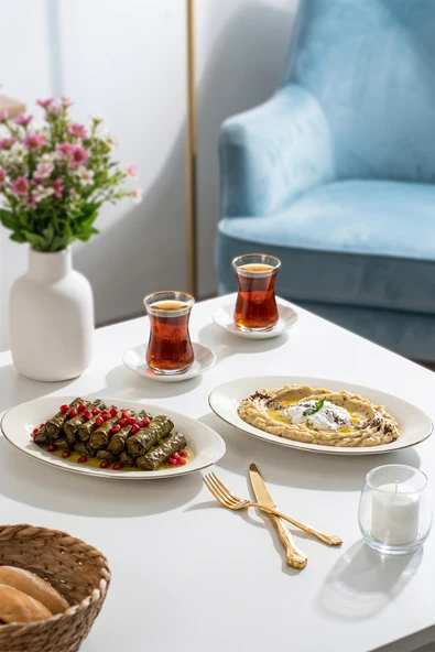 Porsima 4442 Gardenya Porselen Platin Fileli Kayık Tabak Seti - Oval Kahvaltılık Sunumluk Seti 25cm ürün görseli 1