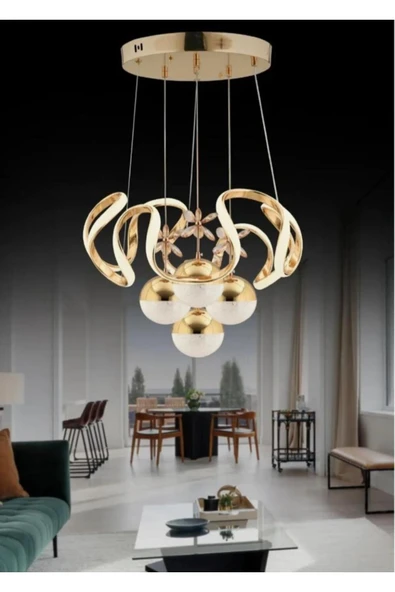 ILGAZ AYDINLATMA 6 KOLLU DAMLA ROSE GOLD 4 TOPLU SARKIT ŞIK LED AVİZE (DİMMER KUMANDALI) ürün görseli 1