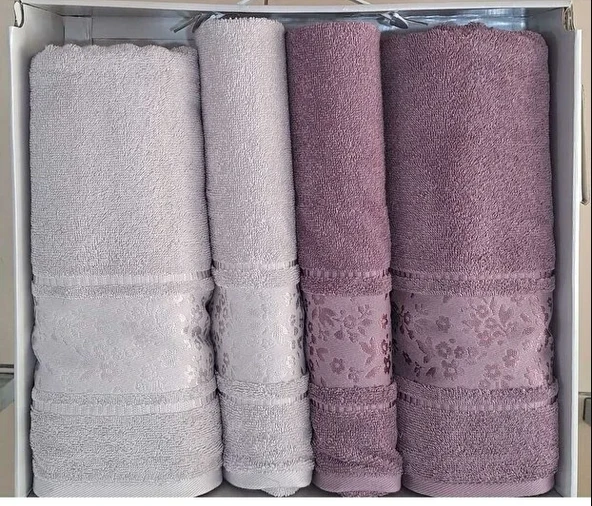 Özdilek 4 Parça Best Hamam Seti, Banyo Havlu Takımı Camellıa Gri- Mürdüm ürün görseli 1