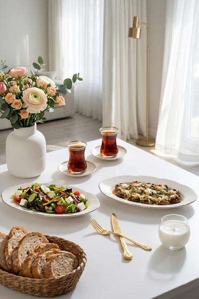 Porsima 4453 Yonca Porselen Platin Fileli Kayık Tabak Seti - Oval Kahvaltılık Sunumluk Seti 25cm ürün görseli 1