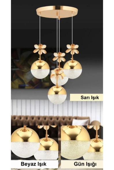 ILGAZ AYDINLATMA 4'LÜ ŞEKER TOPLU ROSE GOLD KRİSTAL TAŞLI 3 RENK LEDLİ SARKIT AVİZE ürün görseli 1