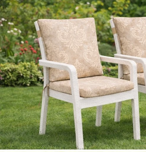 1 Adet Premium Şönil Arkalıklı Sandalye Minderi, Extra Kalın (Kalınlık 4,5cm)-K.bej Desenli ürün görseli 1