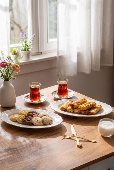 Porsima 4446 Porselen Platin Fileli Kayık Tabak Seti - Oval Kahvaltılık Sunumluk Seti 30cm ürün görseli 1