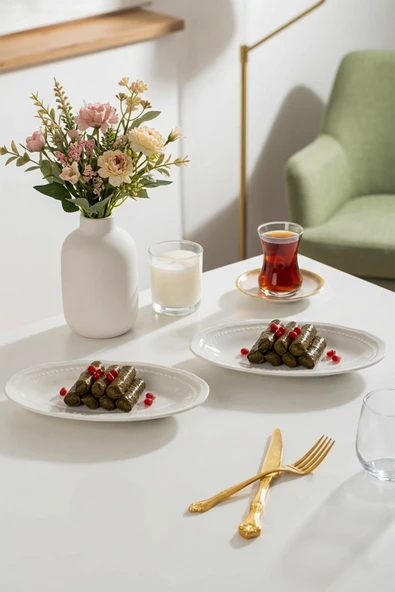 Porsima 4464 Beliz Porselen Kayık Tabak Seti - Oval Kahvaltılık Sunumluk Seti 20cm ürün görseli 1