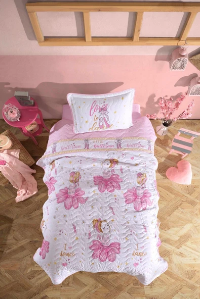 Clasy Ranforce %100 Pamuk Tek Kişilik Yatak Örtüsü Seti Ballerina V1 Pembe ürün görseli 1