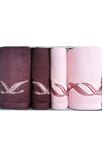 Özdilek 4 Parça Best Hamam Seti, Banyo Havlu Takımı Pink Wave Bordo Pembe ürün görseli 1