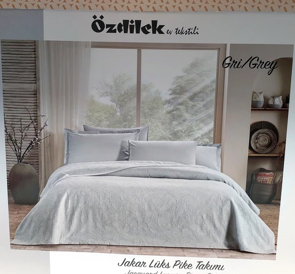 Özdilek Rf -Gri- Jakar Lux (Z) Tek Kişilik Pike Takımı (2 Yastık Kılıflı) ürün görseli 1