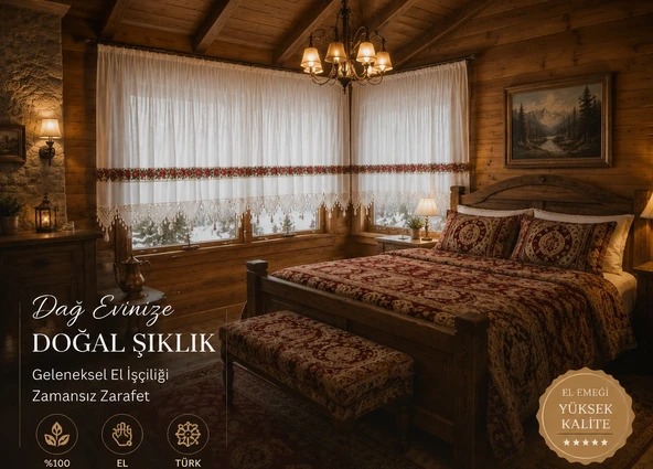 Mandaş El İşi Dantelli Kanaviçe Buldan Perdesi Tek kanat (150*190) ürün görseli 1