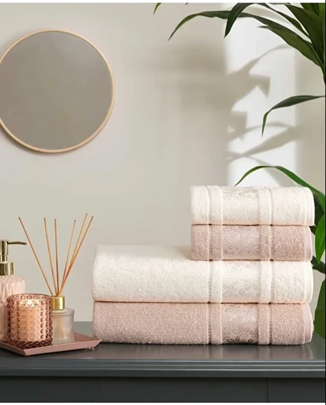 Özdilek 4 Parça Best Hamam Seti, Banyo Havlu Takımı Camellıa Bej- Krem ürün görseli 1