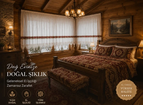 Mandaş El İşi Dantelli Kanaviçe Buldan Perdesi Tek kanat (325*190) ürün görseli 1