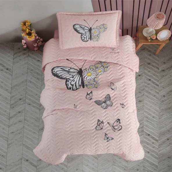 Clasy Ranforce Yatak Örtüsü Tek Kişilik Daisy Love V2 Somon ürün görseli 1