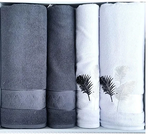 Özdilek 4 Parça Best Hamam Seti Golden palm Antrasit-Krem ürün görseli 1