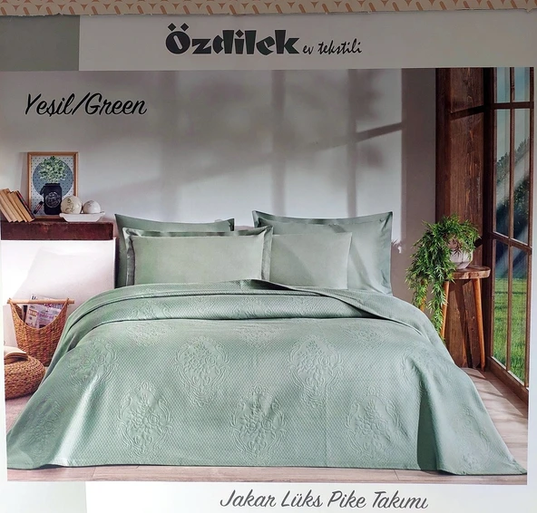 Özdilek Rf -Yeşil- Jakar Lux KP (Z) Çift Kişilik Pike Takımı (4 Yastık Kılıflı) ürün görseli 1