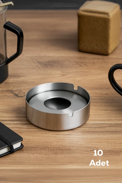 Porsima 10'lu Te-136 Paslanmaz Çelik Metal Kül Tablası - Kapaklı Rüzgar Geçirmez Küllük ürün görseli 1