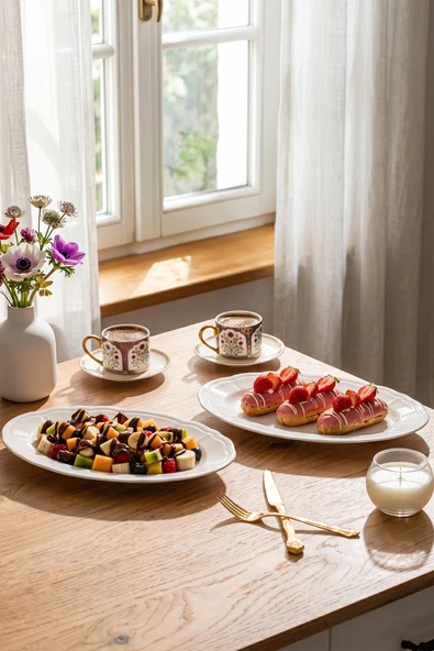 Porsima 4447 Porselen Kayık Tabak Seti - Oval Kahvaltılık Sunumluk Seti 30cm 2 Adet ürün görseli 1
