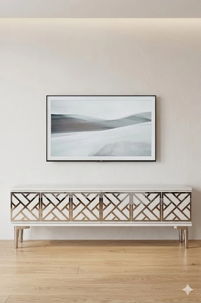 TSA1238BS AREX Tv Sehpası Beyaz-Silver 120cm ürün görseli 1