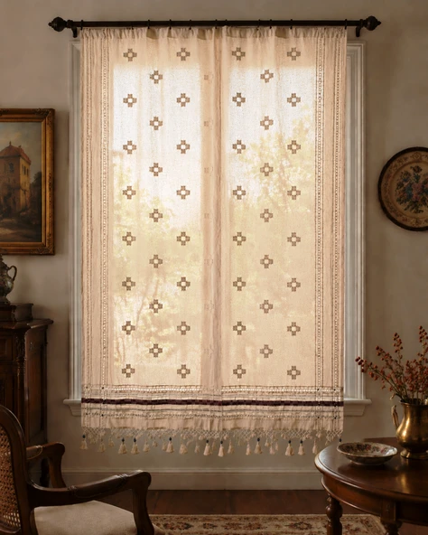 Mandaş El Dokuma Nazar Perde Bordo/ Krem 150*200 CM ürün görseli 1