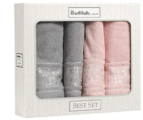 Özdilek 4 Parça Best Hamam Seti, Banyo Havlu Takımı Camellıa Gri -pembe ürün görseli 1