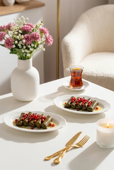 Porsima 4462 Gonca Porselen Kayık Tabak Seti - Oval Kahvaltılık Sunumluk Seti 20cm ürün görseli 1