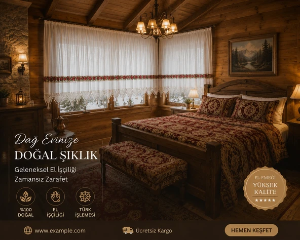 Mandaş El İşi Dantelli Kanaviçe Buldan Perdesi Tek kanat (175*190) ürün görseli 1