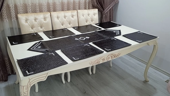 mandaş  yemekteyiz yemek seti boncuk işlemeli 9parça siyah M01 ürün görseli 1