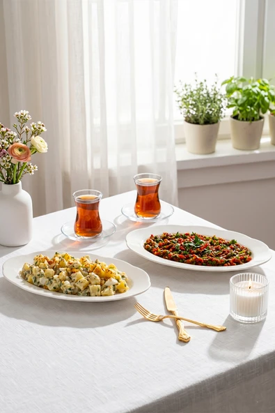 Porsima 4452 Yonca Porselen Kayık Tabak Seti - Oval Kahvaltılık Sunumluk Seti 30cm ürün görseli 1