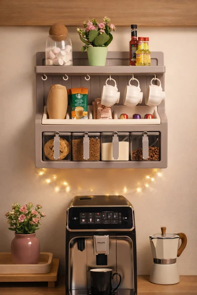 Porsima 5335 Kendinden Yapışkanlı Standlı Etiketli 4lü Kahve Köşesi Seti Kahvelik Takımı - Cappuccino ürün görseli 1