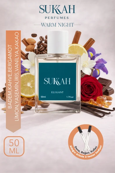 SUKKAH Warm Night Kadın Parfüm EDP 50ml – Badem, Kahve, Bergamot, Limon, Yasemin, Sümbülteber, Tonka, Kakao ürün görseli 1