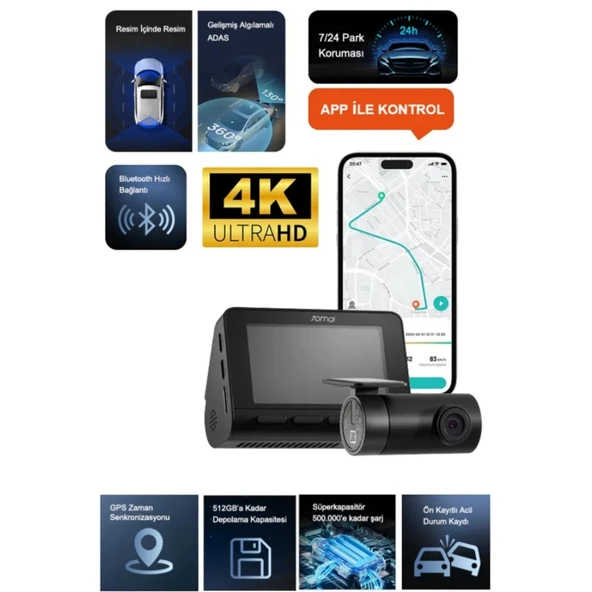 70mai Dashcam A800SE Ön Kamera +RC22 Arka Kamera ürün görseli 1