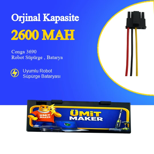 Conga 3690 Robot Süpürge 2600 mAh 14.4 V, Batarya – Orjinal Uyumlu Uzun Ömürlü, Yüksek Performans Pil ürün görseli 1