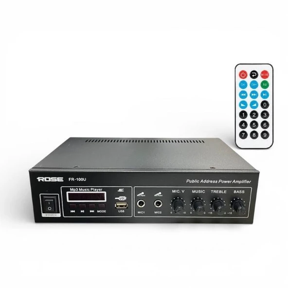 Rose FR-100U 80 Watt Trafolu Mağaza Anfisi 2 Mikrofon Girişli Mp3, Bluetooth, Kumandalı ürün görseli 1