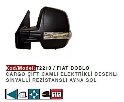 DIŞ DİKİZ AYNASI SOL ELEKTRİKLİ DESENLI SINYALLI DOBLO CARGO ÇIFT CAMLI ürün görseli 1
